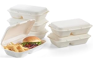 STREETFOOD PACKAGING BIODEGRADABLE PACKAGING THAT FITS YOUR BUDGET Bagasse Take Away Boxes - Different Sizes - Set of 50 - Super Rigid Biodegradable, Compostable, and Recyclable Disposable Menu Boxes - Made from Natural Sugar Cane Pulp (9.8" x 6" 2 compartment)
