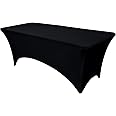 OutdoorLines Fitted Black Tablecloth for 6 Foot Rectangle Table - Elastic Spandex Massage Bed Stretch Wrinkle Free Table Covers for Party, Wedding, Birthday, Banquet, Vendor
