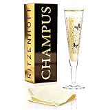 RITZENHOFF Champus Champagnerglas von Burkhard Neie, aus Kristallglas, 200 ml, mit edlen Gold- und Platinanteilen, inkl. Stoffserviette