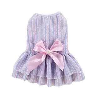 KUTKUT Frock Dress for Small Dog Girl Puppy Clothes Female Princess Tutu Striped Skirt Summer Shirt for Shihtzu, Pug, Poodle Cat Pet Apparel Outfits (Size: 2XL, Chest: 55cm, Length: 45cm)