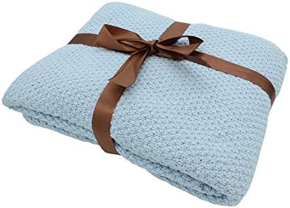Onstro Lightweight Natural 100% Cotton Knitted Throw Blanket Cover for Lap Office Baby 130 x 80 cm Azure