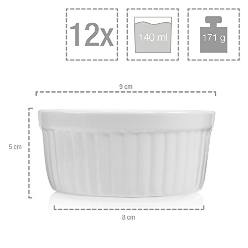 Bluespoon Pastetenformen 12er Set Ø 9 cm Porzellan Muffin Cupcake Back Förmchen Pasteten Form 140 ml - 3