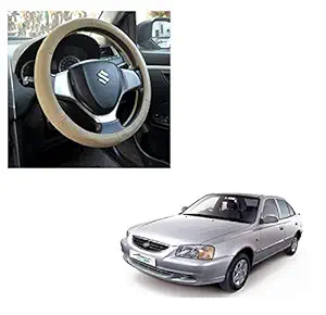Caro Manic Microfiber Leather Auto Car Steering Wheel Cover Compatible with Accent (Beige)