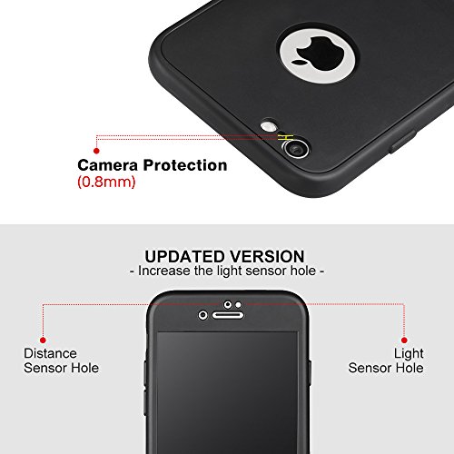 Funda iPhone 8 7 Mothca 360 Grados Cuerpo Completo Ultra-fina Soft TPU Protecci  n Anti-Ara  azos Case Acabado Mate Antideslizante y Anti Fingerprint Frente Atr  s Carcasa   Protector de Pantalla de Vidrio Templado Protecci  n Completa Cover for iPhone 7 8  Negro 