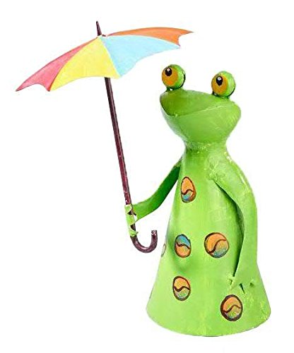 Frosch mit Schirm - Metall - Höhe 27cm - Grün / Rot - Gartendekoration