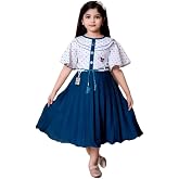 BABY HOME Girls Polka Dot Dress with Puff Sleeves, Red and White Party Frock, Button Front Design