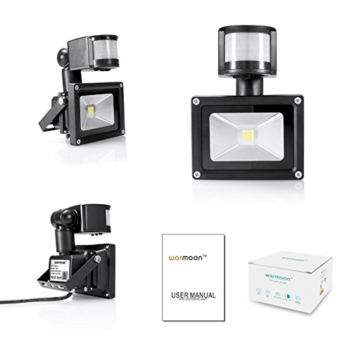 Warmoon 10W LED Fluter Bewegungsmelder Kaltweiß Strahler Licht Wasserdich Sicherheits-Leuchten mit PIR 6500K, 1200lm für Heim, Garten, Garage etc - 5