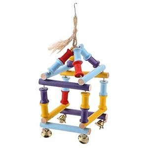 Sheens Columpio de pájaros Soporte Colgante Juguetes Coloridos Percha de Madera Juguete de Entrenamiento con Campanas para Periquito Cockatiel Guacamayo Gris Africano Cockatoo Lovebird Finch