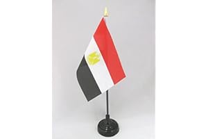 AZ FLAG - Egypt Table Flag 4'' x 6'' - Egyptian Mini Desk Flag 100% Polyester 15 x 10 cm - Office Mini Banner with 10'' Pole - Golden Spear