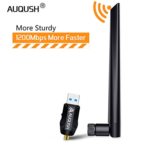 AUQUSH 1200Mbit/s Adattatore WiFi [5.8G/867Mbps+2.4G/300Mbps], Antenna Esterna 5dBi con 11AC Dualband Wireless Adapter e WLAN Stick Rimovibile per Windows XP/Win 7/8/8.1/10/Linux/Mac OS.
