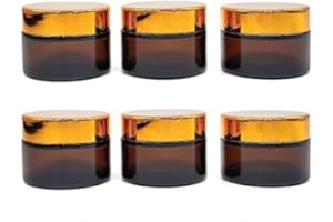 INHEMING INHEMI Pots en Verre Ronds 30ml (6 Pack) - Les Récipients Cosmétiques Vides avec Doublures Intérieures, Couvercles Or et Pots d’échantillon en Verre (Ambre)