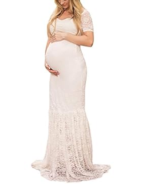 Kleid Damen AMUSTER Schwangerschafts Kleidung Damen Schwangere Kleid Sexy V-Ausschnitt Spitze Lange Kleid Maxikleid...