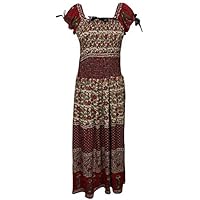 Mogul Interior Womens Off Shoulder Dress Green Smocked Waist Beach Maxi Dresses One Size