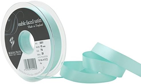BerisfordsDouble FACE Poly Satin Ribbon, Aqua, 15 mm