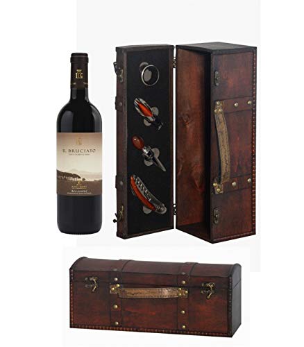 CONFEZIONE REGALO: COFANETTO IN LEGNO ANTICATO CON ACCESSORI DA SOMMELIER E 1 BOTTIGLIA IL BRUCIATO BOLGHERI DOC 2017 ANTINORI
