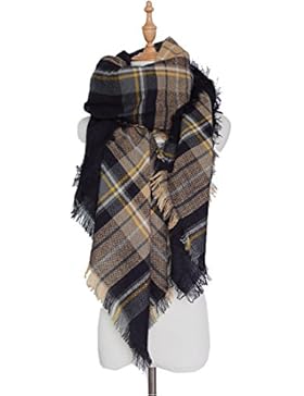 Damen Schal XXL Oversized Rechteckig PATCHWORK Herbstschal Winterschal Deckenschal weich warm Karoschal Poncho