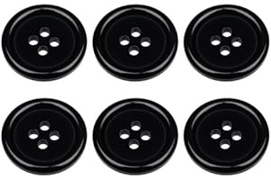 MANDITTIONS Pack of 6 Black Sew on 20mm Round Buttons Flat 4 Holes 32L 32 Ligne