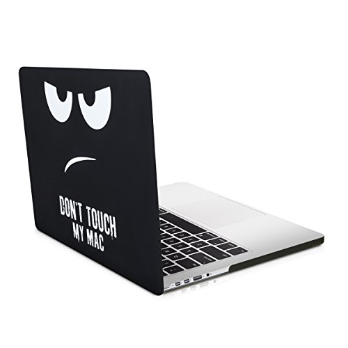 kwmobile Hardcase Laptop Hülle für Apple MacBook Pro Retina 15" (ab Anfang 2013) - Don't touch my Mac Design Weiß Schwarz dünne gummierte Schutzhülle Cover Case Tasche