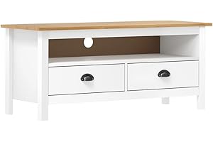 vidaXL Mueble de TV Armario de Televisión Aparador Auxiliar Bajo Salón Sala de Estar Habitación Soporte Blanco 110x40x47 cm Madera Maciza de Pino