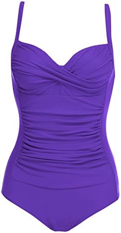 Keelied Women's Vintage 50s One Piece Swimsuit Swimwear Monokini Padded Ruched Bathing Suit Swimming Costume