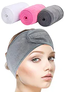 Sinland Spa Headband for Women 3 Counts Adjustable Makeup Hair Band with Magic Tape,Head Wrap for Face Care,Mask, Makeup and Sports