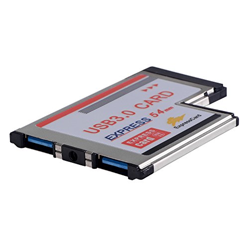 qobobo® USB 3.0 Super Speed PCMCIA Express Card Karte (54mm / 2 Port / Kompatibel mit Windows 7, 8, 10) für Notebook Laptop, USB 3.0 Hub intern - 2