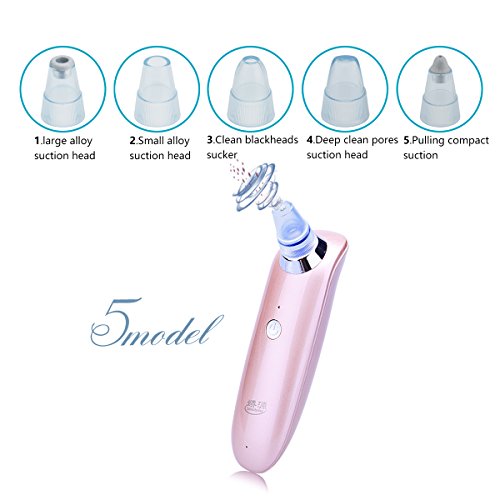 poren cleaner, Beautysay Chargeable 900mAh einstellbar 5 Düse Extraktionswerkzeug Hautpflege Vakuum Blackhead Remover(Rosen Gold) - 5