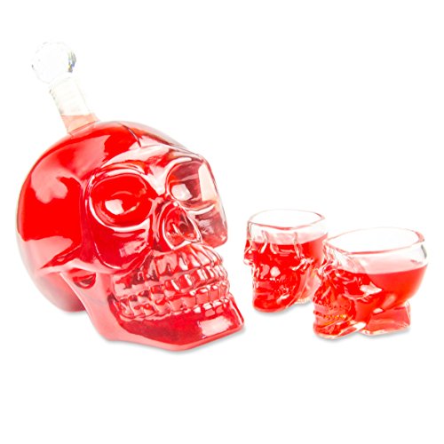 Skull – Flasche (1000 ml) für die Hausbar / Party/ Halloween/ Geschenk im Totenkopfdesign, Vodka -Whiskey – Flasche Kristall – Schädel, Totenkopf, Wein- Dekanter, Schnapsglas, transparent - 7