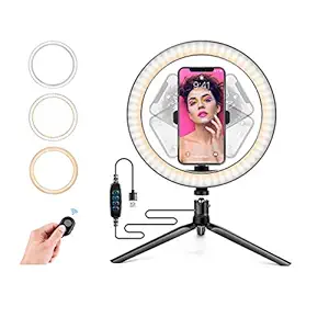 Ring Light with Stand OEBLD Dimmable Desk Selfie Ring Light with Phone Holder for Video Photography Remote Control for Makeup Live Streaming YouTube Lighting (D(10.2''Ring Light & Tripod))