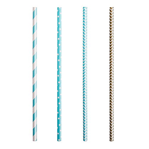 eBoot Papier Trinkhalm Trinken Dekoration Strohhalm für Geburtstag, Hochzeit, Weihnachten, Feierparty, 100 Stück, Golden und Blau - 2