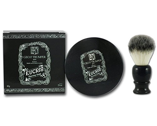 Geo F Trumper Eucris Shaving Soap and Bowl with Executive Shaving Synthetic Fibre Shaving Brush with Black Handle
