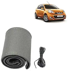 RD Universal Hand Stitchable Car Steering Cover Compatible for Nissan Micra (Grey, Leatherite)