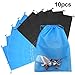 Produktbild Missoul 10 Pcs 44 x 32cm Travel Shoes Bag, Portable Shoe Organizer Pouch Drawstring Non-Woven Shoe Storage Bag with Transparent Window for Shoes Ankle Boots High Heel - Black & Blue