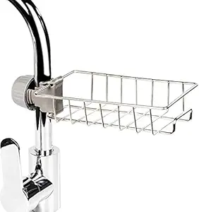 Diniva Stainless Steel Kitchen and Bathroom Faucet Soap Scrubbers Sponge Holder Rack Hanging Sink Organizer Stand Caddy Rack Towel Holder Faucet Caddy for Bathroom Shelf