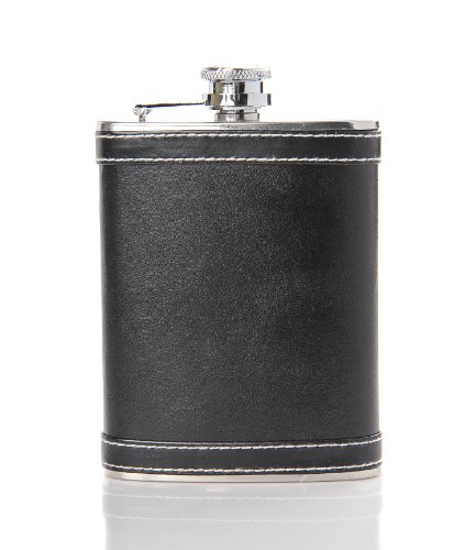 Monumentum Flachmann aus Edelstahl-Leder-Kombination 7 oz. (210 ml), Schraubverschlussdeckel, schwarzes Kunstleder (1822 DE) - 2