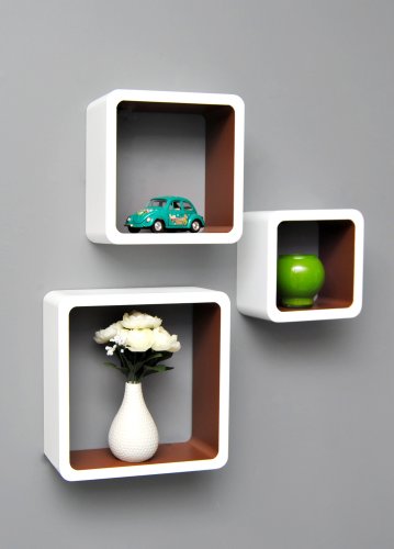 3er Set Lounge Cube Regal Design Retro 70er Wandregal Hängeregal in Weiß Espresso Braun Matt - 8