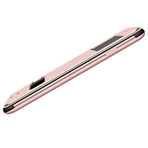 Premium Oats Apple iPhone 6, 6s Schutzhülle mit stylischer Aluminium Vorder und Rückseite Sichtfenster Anrufe schnell Annehmen Hülle Hard Cover Flip Back Case Tasche – von OKCS® – in Rose Gold - 6