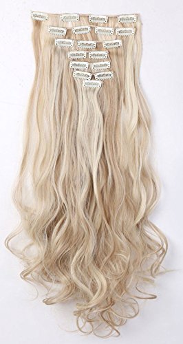 S-noilite- 60cm 8 teiliges SET Clip In Hair Extensions Haarverlängerung Full Head Haarteil Haarverdichtung (Wellig,Sandblond & Bleichmittel Blond)