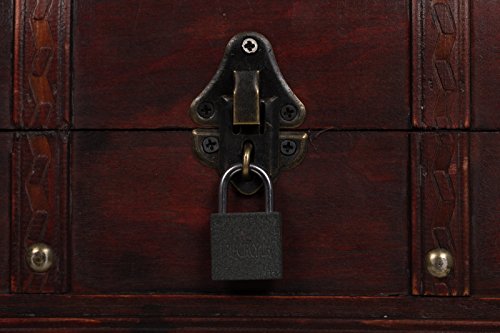 Truhe HD 86002-S Truhe, MIT Schloss und 2 Schlüsseln, Holztruhe abschließbar, Schatzkiste,Kiste, Piratenkiste, Kleinmöbel, Mit Metallbeschlägen, Antikoptik, Holz, Maritim, Deko, Hochwertig, Kolonialtruhe, Kolonialstil, Holzbox, Truhe mit Ornamenten . 30 x 20 x 15 cm - 3