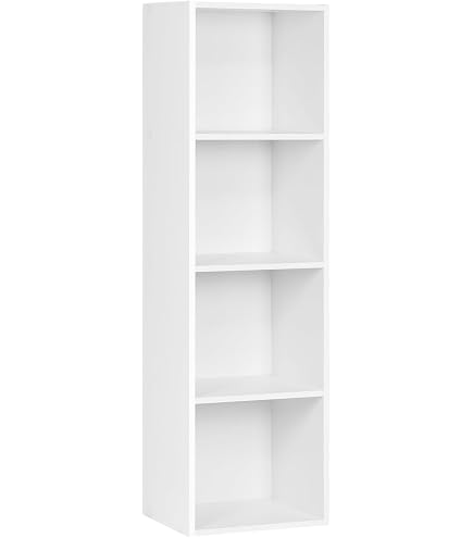 Libreria Da Parete A 5 Ripiani, 4 Scomparti - Legno, Bianco, 38x33x142cm, Antiribaltamento, Per Soggiorno, Ufficio, Camera