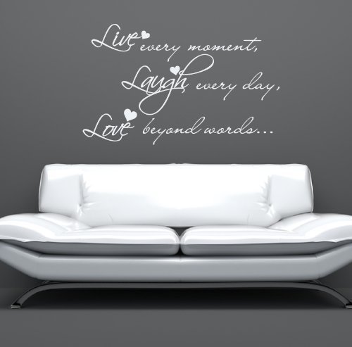 60 Second Makeover Limited LIVE LAUGH LOVE V2 muro adesivo citazione DECALCOMANIA GRAFICA MURALE VINILICA TATUAGGIO - Argento Lucido