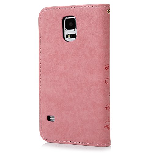 S5 Wallet Case Flip Hülle Samsung Galaxy S5 9600 Lederhülle YOKIRIN Feder Muster PU Leder Hardcase Tasche Brieftasche Schutzhülle Handytasche Flipcase Standup Book Cover Hardschale Etui mit Kartenfach und Taljereep Rose - 4