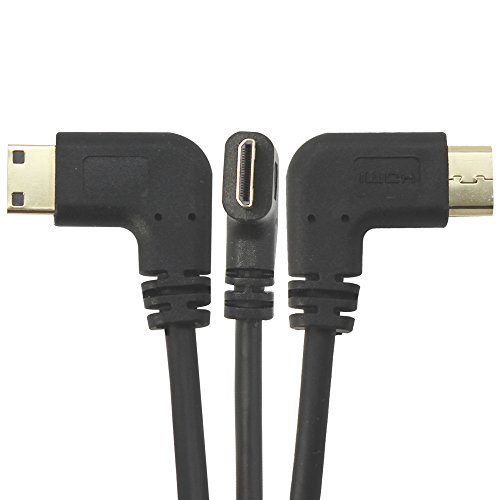 COM-FOUR® Mini HDMI Stecker links gewinkelt auf HDMI Stecker gerade Spiralkabel vergoldet schwarz – 1 Stück - 2