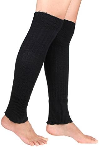 Cable Knit Trimmed Classic Boot Shaft Style Soft Acrylic Leg Warmer (Black)