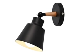 CHAO ZAN Luminaires Moderne E27 Edison Applique Spot Murale en Métal Contemporaine Loft Led Bois Appliques de Type Bougeoir pour Chevet Maison Café Bar Couloir Salle à Manger Salon Chambre (Noir)