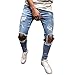 Produktbild Amlaiworld Hohl blau Mode Jeanshosen Sommer Denim Tasche Sport Hosen Herren Reißverschluss Freizeithose lässig männer lang Pants Streetwear