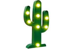 Designer Cactus Marquee Sign Lights, Novelty Place Warm White LED Lamp Tropical Green - Living Room, Bedroom Table & Wall Christmas Decoration for Kids & Adults - Battery Powered 10 Inches High