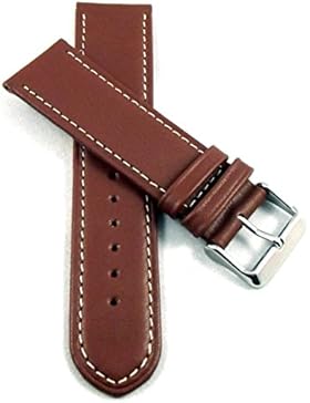 24 mm Uhrenband BIRKENSTOCK Sattelleder Kalb natur braun, mit weißer Naht