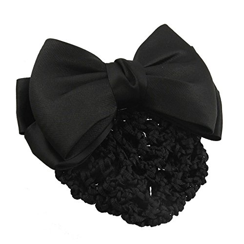 Homgaty Women Ladies Bowknot Bun Cover Net Hairnet Snood Decor Barrette Hair Clip (Black)