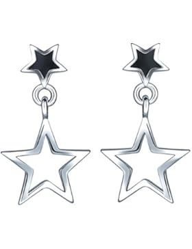 Yumilok 925 Sterling Silber Schwarz Epoxy Doppel Sterne Ohrstecker Ohrhänger Ohrringe Hypoallergen Ohrschmuck...